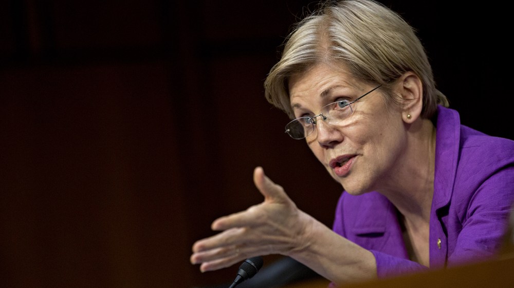 Senator Elizabeth Warren (D-Mass) speaks during a hearing in Washington, D.C., on April 27, 2016. (Photo by Andrew Harrer/Bloomberg/Getty)