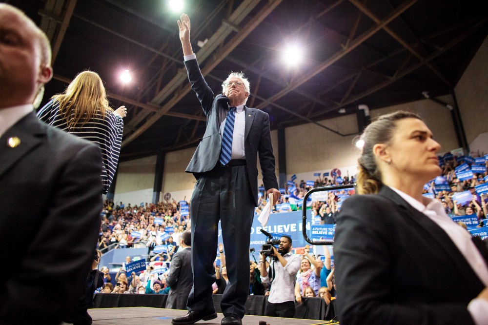 Democratic presidential candidate Bernie Sanders addresses a campaign rally in Salem, Ore., May 10, 2016. (Photo by Rob Kerr/AFP/Getty)