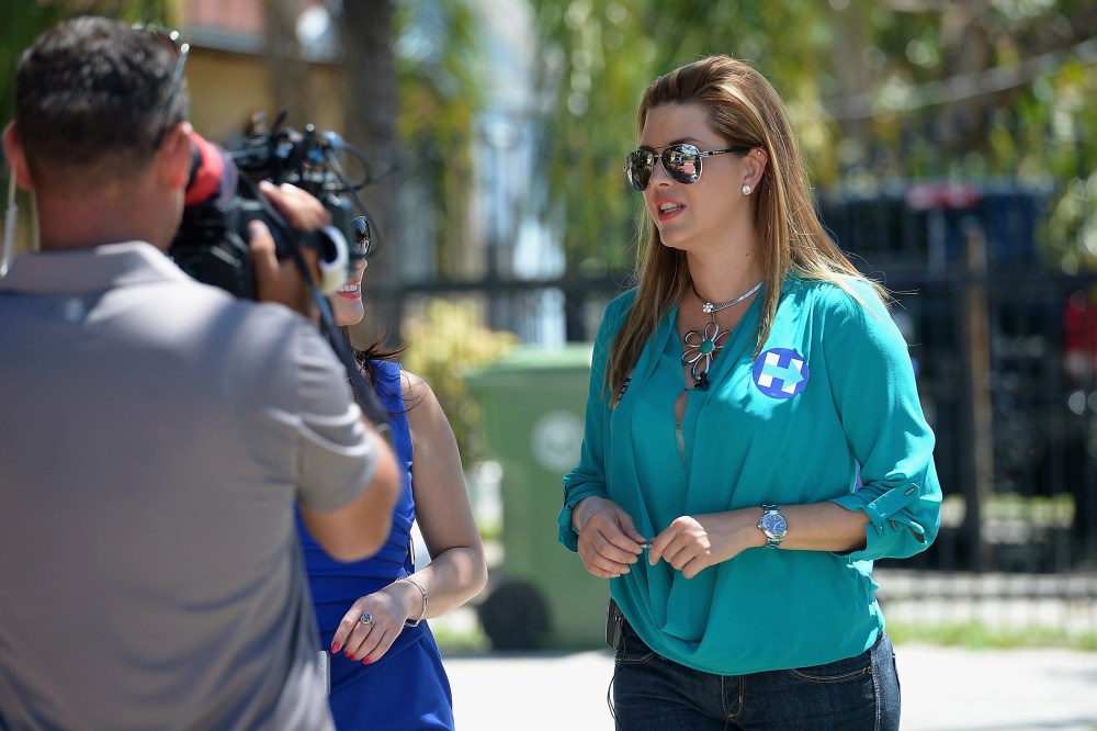 Alicia Machado campaigns for Hillary Clinton on Aug. 20, 2016 in Miami, Fla. (Photo by Gustavo Caballero/Getty)