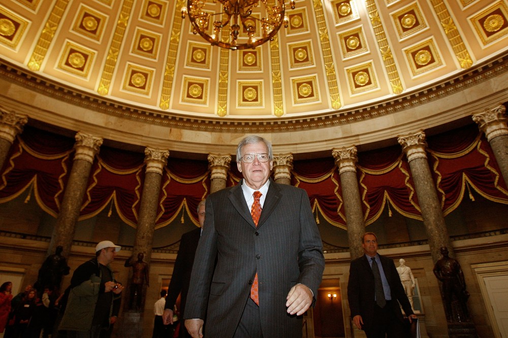 Former Speaker of the House Dennis Hastert (R-IL) walks through Statuary Hall on his way to the House floor to make his farewell address to Congress on Nov., 15, 2007 in Washington, D.C. (Photo by Chip Somodevilla/Getty)