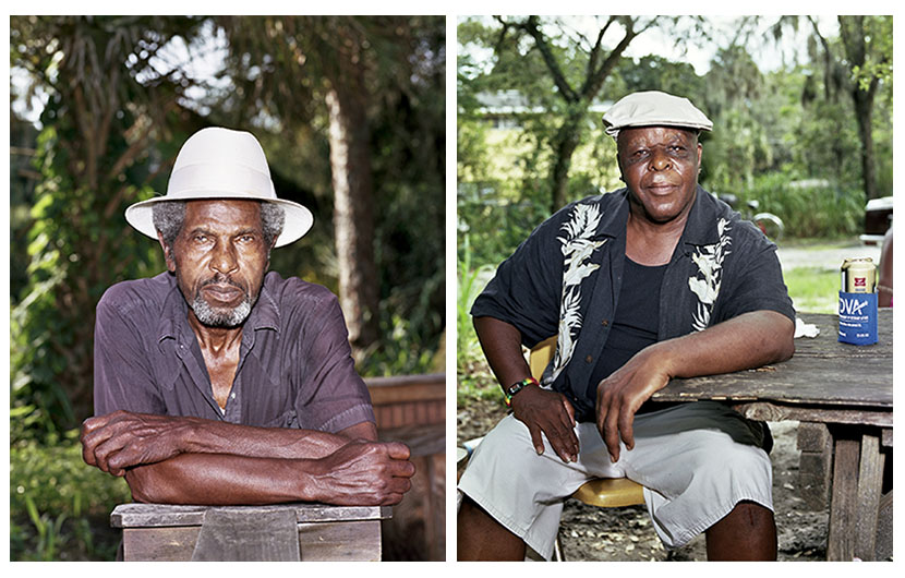 Elijah Williams (L) and Horace Cain (R), a lifelong resident of Goldsboro, joined a group of men under the shade of palm trees just off 13th Street on a recent afternoon to drink beer and play dominoes. Cain lamented the death of Trayvon Martin and the lo