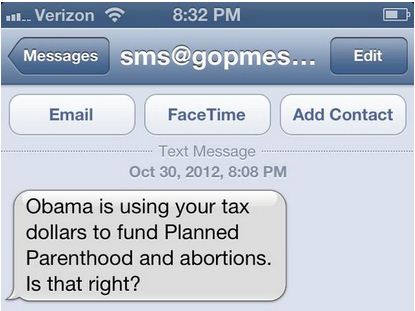 Text message from GOP-linked group, as tweeted by DC lawyer Peter Saharko, @psaharko.