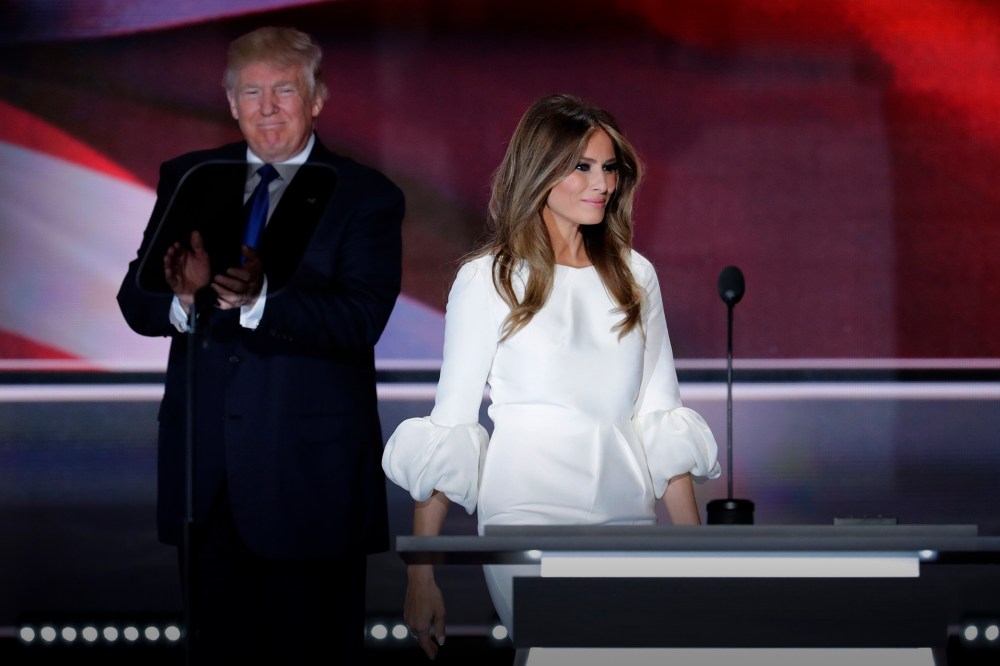 Melania Trump, wife of Republican Presidential Candidate Donald Trump walks onto the stage during the opening day of the Republican National Convention on July 18, 2016 in Cleveland, Ohio. (Photo by J. Scott Applewhite/AP)