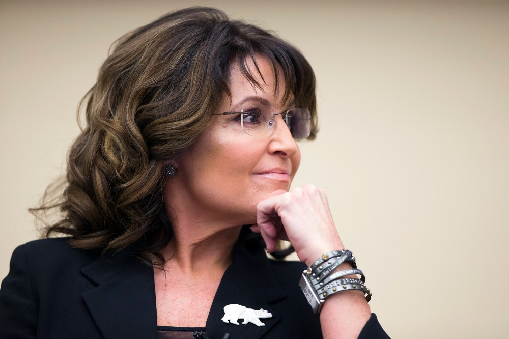 Sarah Palin speaks during a panel discussion before a preview of the film "Climate Hustle" on Capitol Hill on April 14, 2016, in Washington. (Photo by Evan Vucci/AP)