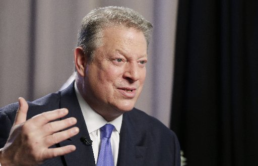Former U.S. Vice President Al Gore talks during an interview, Tuesday, Jan. 29, 2013 in New York. Gore, who takes aim in his new book at the corporate media for "suffocating the free flow of ideas," on Tuesday defended the sale of his own television...
