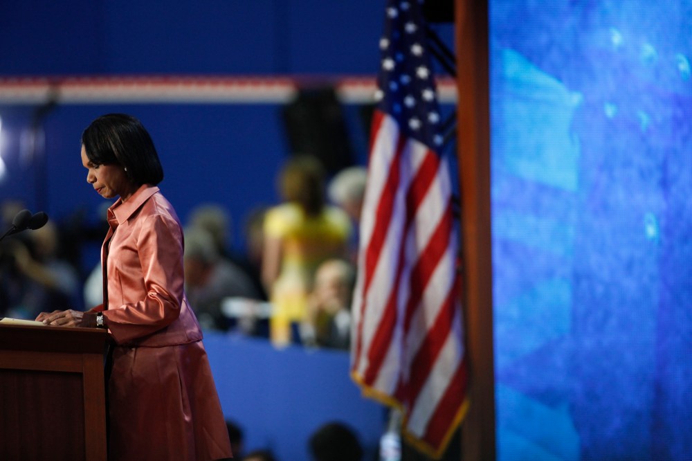 Former Secretary of State Condoleezza Rice speaks during the Republican National Convention at the Tampa Bay Times Forum in Tampa, Fla., Aug. 29, 2012.