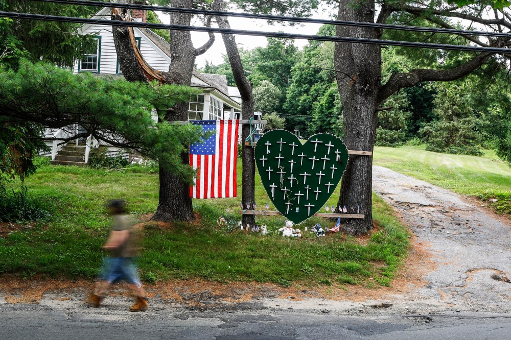 A makeshift memorial for those killed in the Dec. 14, 2012 shooting at Sandy Hook Elementary School, in New Town, Conn., July 5, 2013.