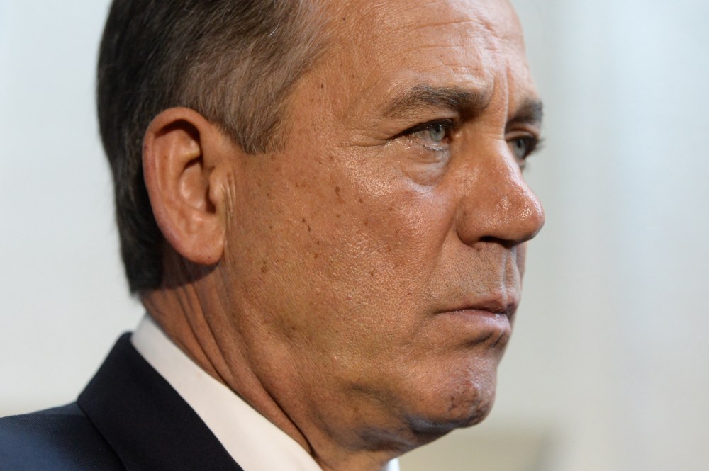 US House Speaker Republican John Boehner attends a news conference following a meeting of House Republicans on Capitol Hill in Washington DC, USA on Oct. 15 2013.