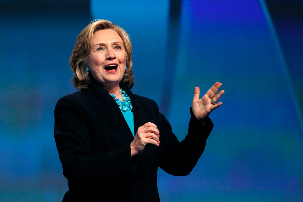 Former Secretary of State Hillary Rodham Clinton speaks at the Massachusetts Conference for Women in Boston, on Dec. 4, 2014.