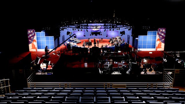 AP Photo (Stage for presidential town hall debate at Hofstra University)