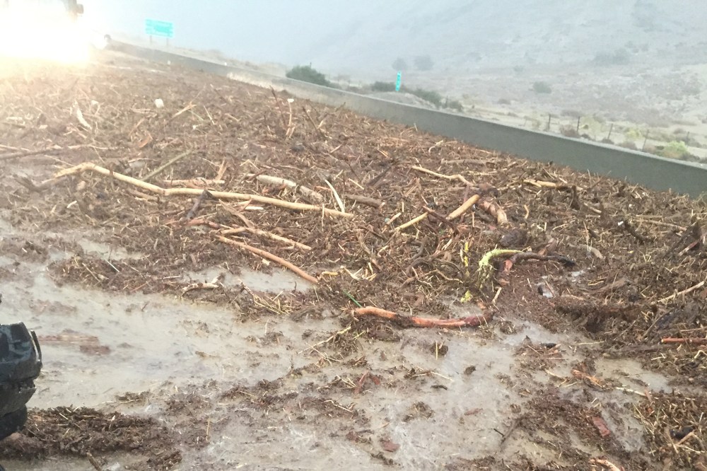 Heavy rains touched off flooding and mudslides in foothill communities north of Los Angeles, swamping cars and prompting major road closures. (Courtesy of Kayla Chamness)