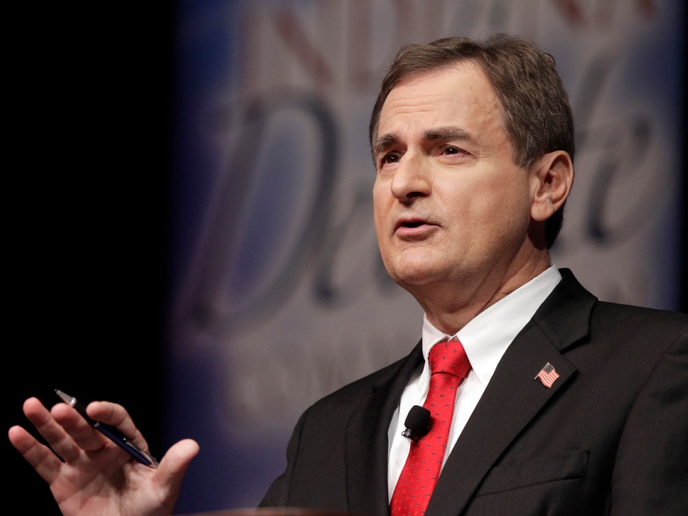 Republican Richard Mourdock, candidate for Indiana's U.S. Senate seat, participates in a debate with Democrat Joe Donnelly and Libertarian Andrew Horning in a debate in New Albany, Ind., Tuesday, Oct. 23, 2012. Mourdock said Tuesday when a woman is...