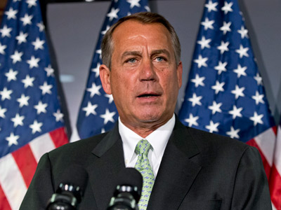 Following a closed-door party caucus, House Speaker John Boehner meets with reporters on Capitol Hill in Washington, D.C. on Feb. 26, 2013. (Photo by J. Scott Applewhite/AP)
