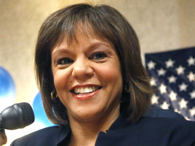 Robin Kelly celebrates her special primary election win for Illinois' 2nd Congressional District in Matteson, Ill. on Feb. 26, 2013. (Photo by Charles Rex Arbogast/AP)