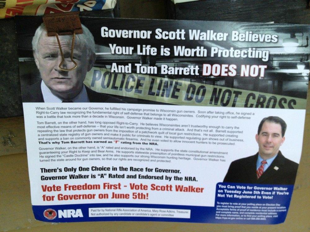 Seen in Wisconsin: Scott Walker values your life