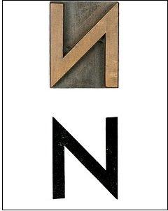 A letterpress "N," in this case 10-point Kabel.