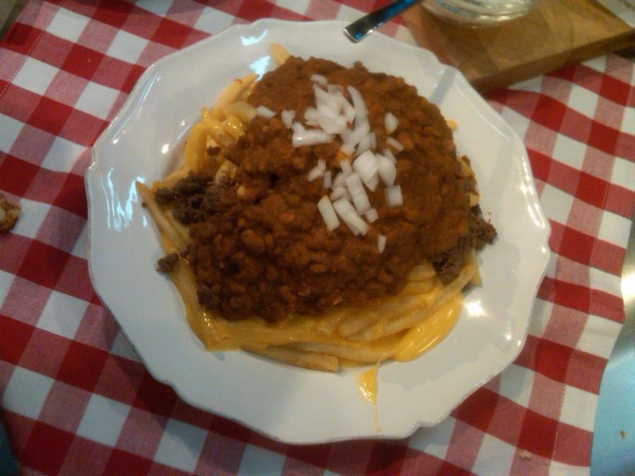 The Magic Mountain with Ross' Restaurant's spicy chili on top - also called the Volcano