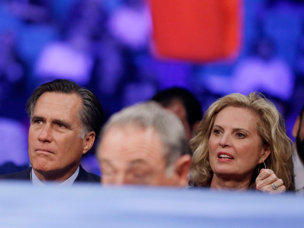 Republican presidential candidate Mitt Romney, and wife Ann sit near ringside prior to a welterweight fight between Juan Manuel Marquez and Manny Pacquiao title fight Saturday. (Photo by Julie Jacobson/AP)