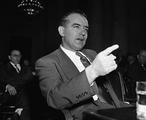 Sen. Joseph McCarthy's (R-Wis) at a March 9, 1950 session of a hearing on McCarthy's charges of Communist infiltration in the state department. McCarthy, testifying before a senate foreign relations subcommittee, termed the subcommittee a "Tool" of...