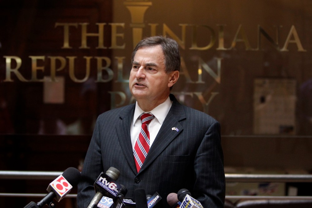 Indiana Republican Senate candidate Richard Mourdock speaks during a news in Indianapolis, Wednesday, Oct. 24, 2012, to explain the comment he made during last night Senate debate. Mourdock said that when a woman becomes pregnant during a rape, "that's...
