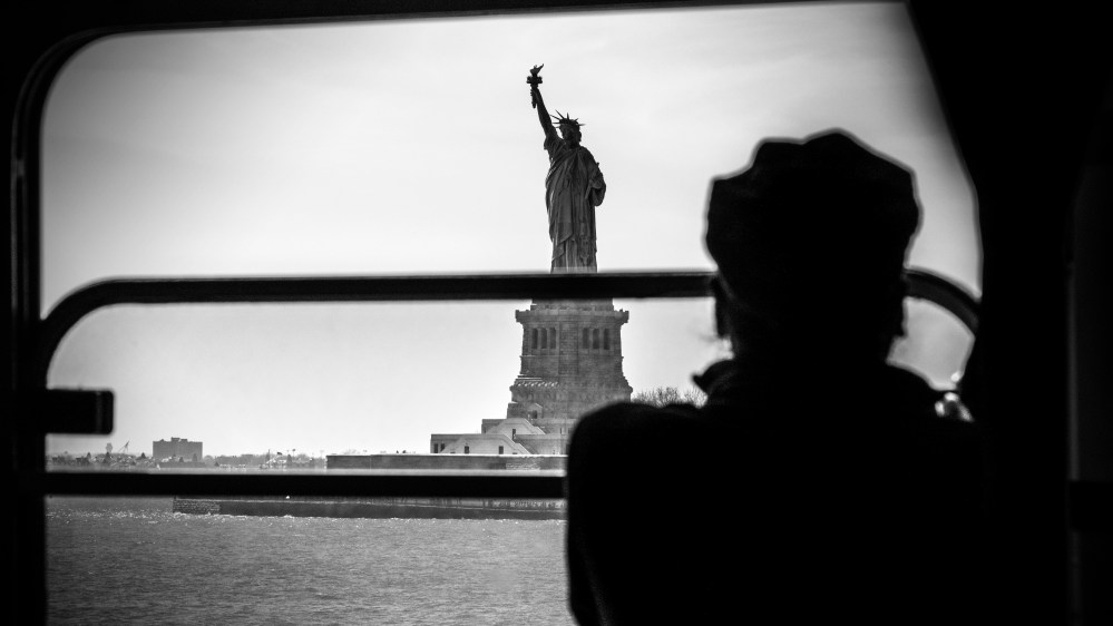A view of the Statue of Liberty from the Staten Island Ferry.