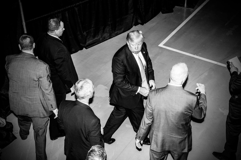 Republican presidential candidate Donald Trump exits a rally in Radford, Va., on Feb. 29, 2016. (Photo by Mark Peterson/Redux for MSNBC)