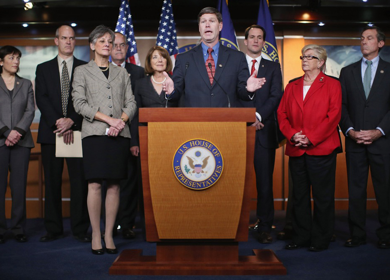 Members of the New Democratic Coalition (L-R) Representative-elect Suzan DelBene (D-WA), Rep. Rick Larsen (D-WA), Rep. Allyson Schwartz (D-PA), Rep. Jim Cooper (D-TN), Rep. Susan Davis (D-CA), Chairman Rep. Ron Kind (D-WI), Rep. Jim Himes (D-CT), Rep....