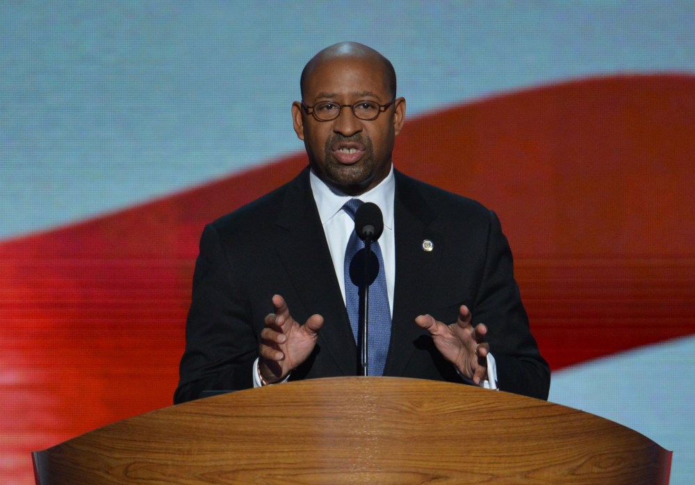 Philadelphia Mayor Michael Nutter speaks at the Time Warner Cable Arena in Charlotte, North Carolina, on September 6, 2012 on the final day of the Democratic National Convention (DNC). US President Barack Obama is expected to accept the nomination...