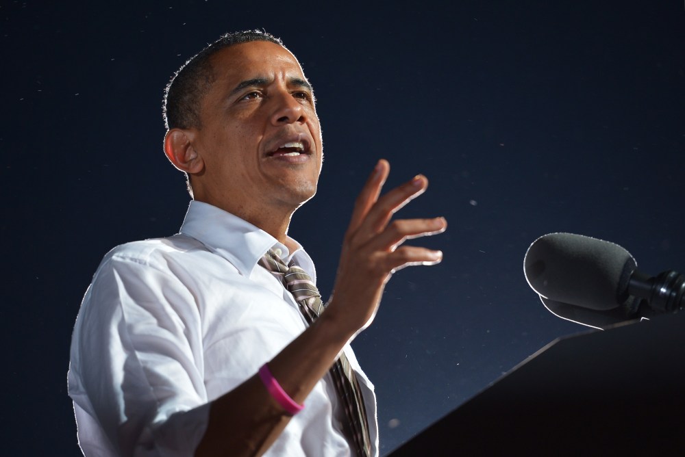 President Barack Obama speaks during a campaign rally at the Cleveland Burke Lakefront Airport October 25, 2012 in Cleveland, Ohio. (Photo: AFP /Getty/Mandel Ngan)