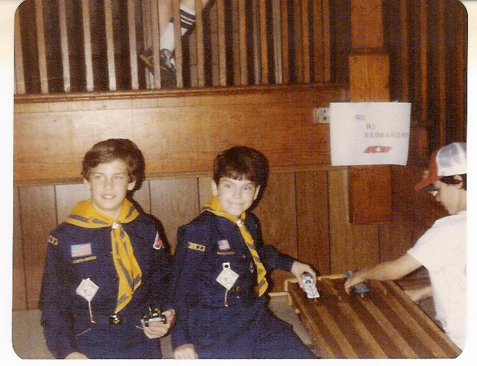 msnbc host Thomas Roberts (right) competes in the Pine Wood Derby. Scouts make and design race cars to compete against each other. (Photo provided by Thomas Roberts)