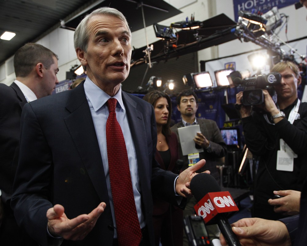 Sen. Rob Portman, R-Ohio, speaks to reporters in the spin room after the second presidential debate at Hofstra University, Tuesday, Oct. 16, 2012 Hempstead, N.Y. (Photo  by Mary Altaffer/AP Photo, File)