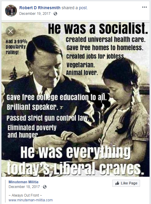 A Facebook post from Robert Rhinesmith, campaign chief of staff for Democratic congressional candidate, state Rep. Robert Williams.