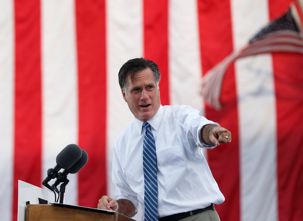 Republican presidential nominee Mitt Romney speaks during a campaign rally at the Golden Lamb in Lebanon, Ohio October 13, 2012.   REUTERS/Shannon Stapleton (UNITED STATES - Tags: POLITICS ELECTIONS USA PRESIDENTIAL ELECTION)