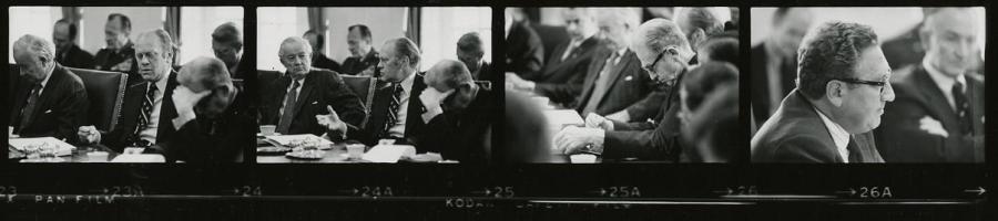 A contact sheet of pictures taken by White House photographers in April 1975.