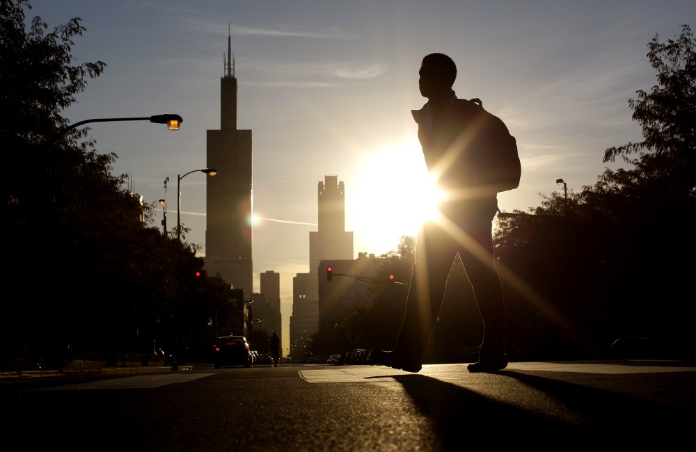 Student Tiandre Turner makes his way to class at Whitney Young High School in Chicago