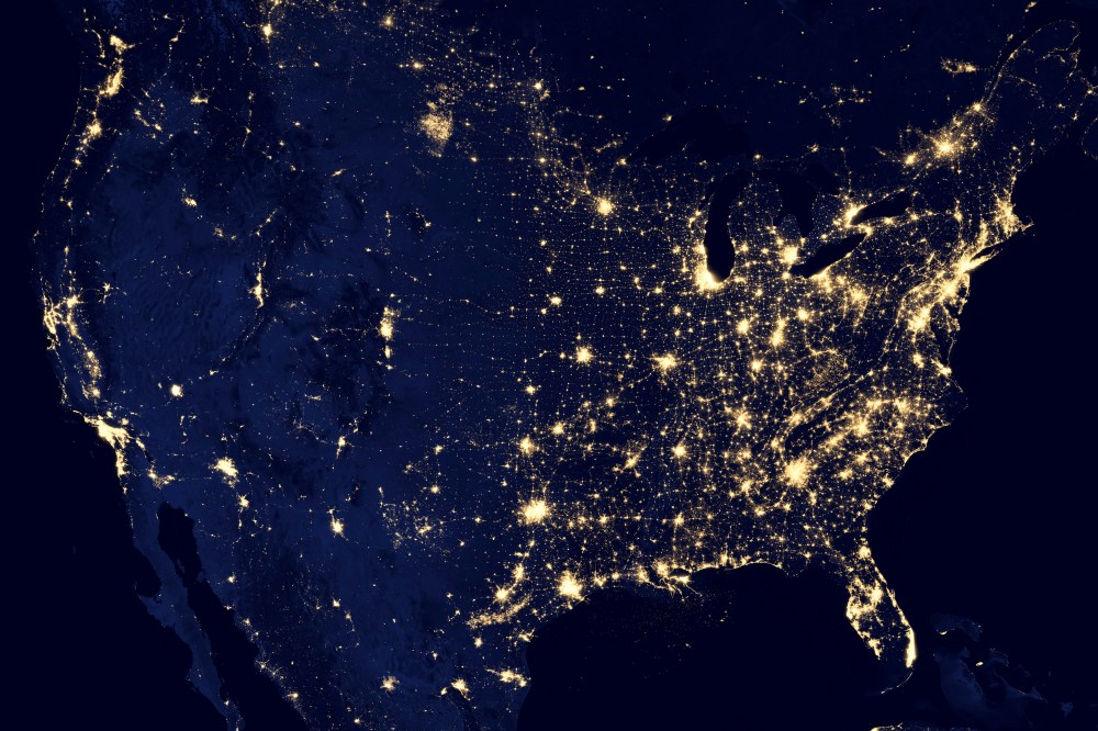 NASA satellite image shows the United States, Mexico and Canada at night in this composite assembled from data acquired by the Suomi NPP satellite in April and October 2012. (Photo by Robert Simmon/NASA handout via Reuters)