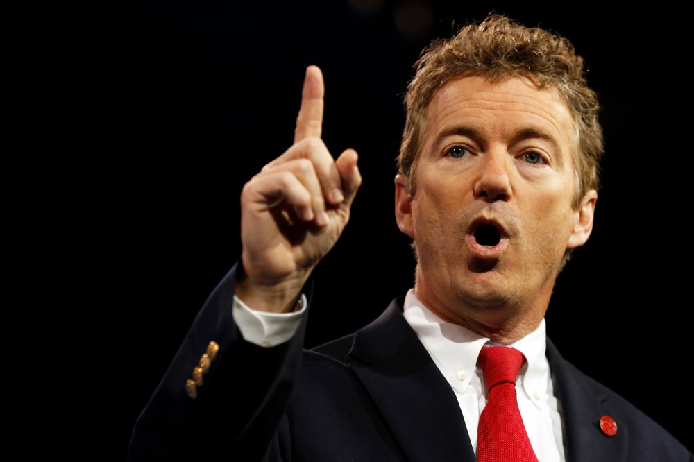 Senator Rand Paul of Kentucky gestures at the Conservative Political Action Conference (CPAC) at National Harbor, Md. on March 14, 2013. (Photo by Kevin Lamarque/Reuters)