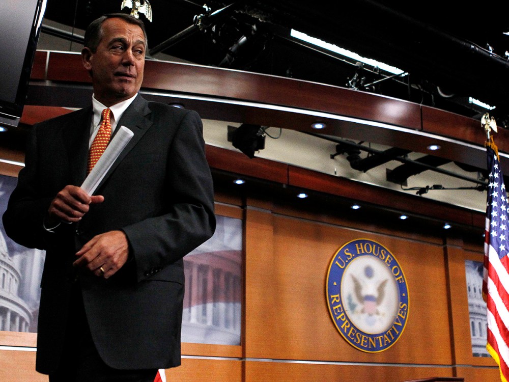House Speaker Boehner departs after a news conference at the U.S. Capitol in Washington
