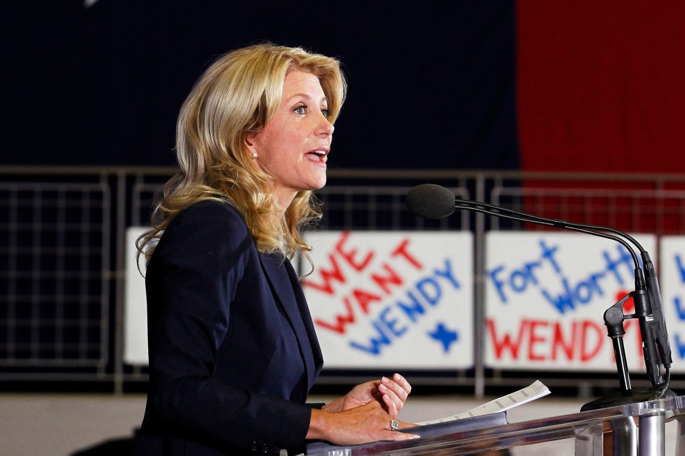 Texas state Senator Wendy Davis speaks to supporters in Haltom City, Texas, Oct. 3, 2013.