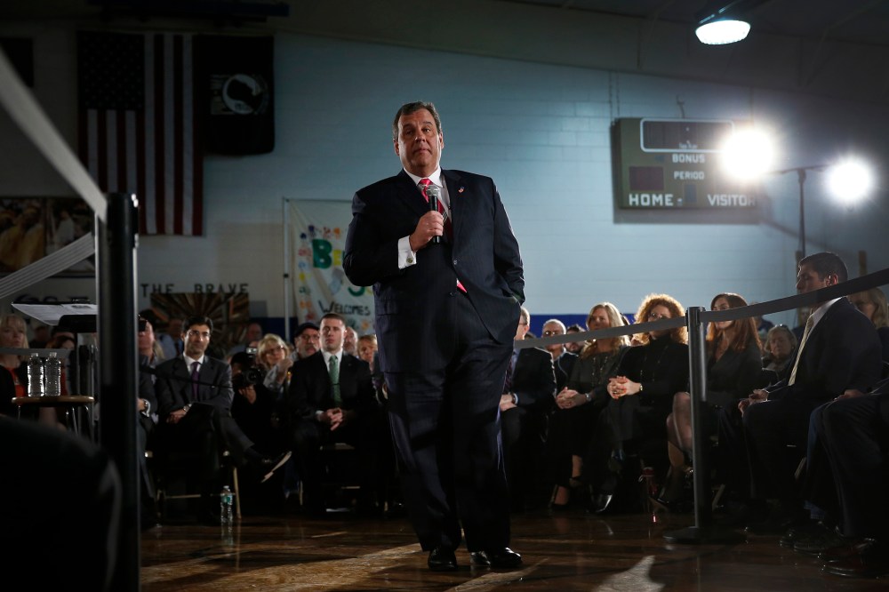 New Jersey Governor Christie speaks to local residents of Belmar, New Jersey and other shore towns in Monmouth County during a Town Hall meeting to discuss federal funds for recovery from hurricane Sandy, in Belmar