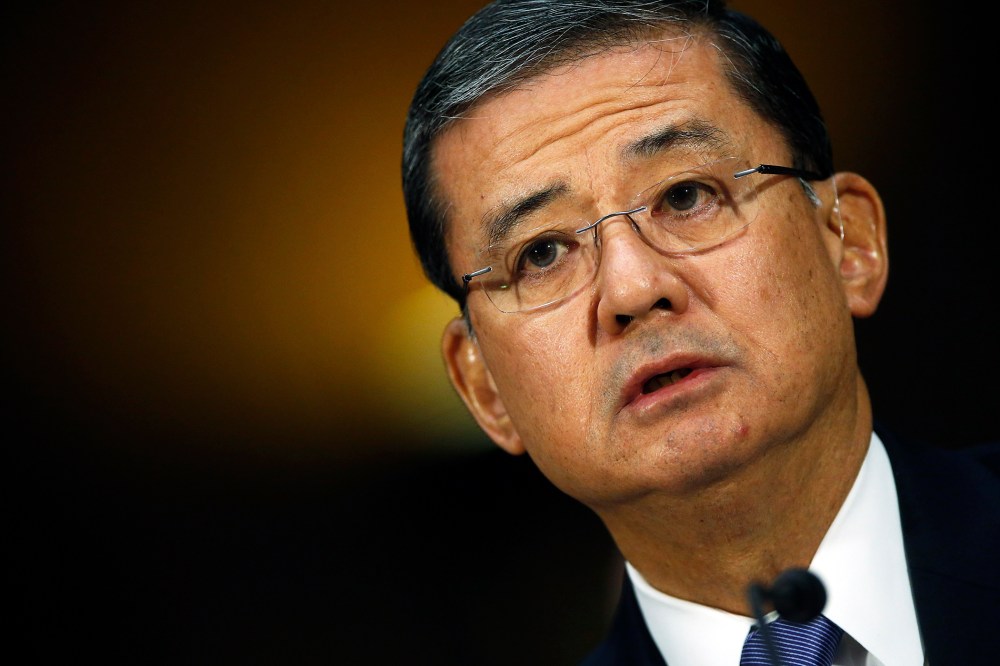 Former Department of Veterans Affairs Secretary Eric Shinseki testifies before a Senate Veterans Affairs Committee hearing, May 15, 2014, in Washington, D.C.