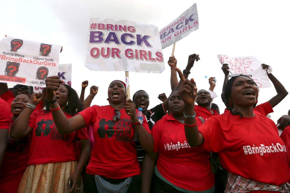 The Abuja wing of the "Bring Back Our Girls" protest group march to the presidential villa in Abuja