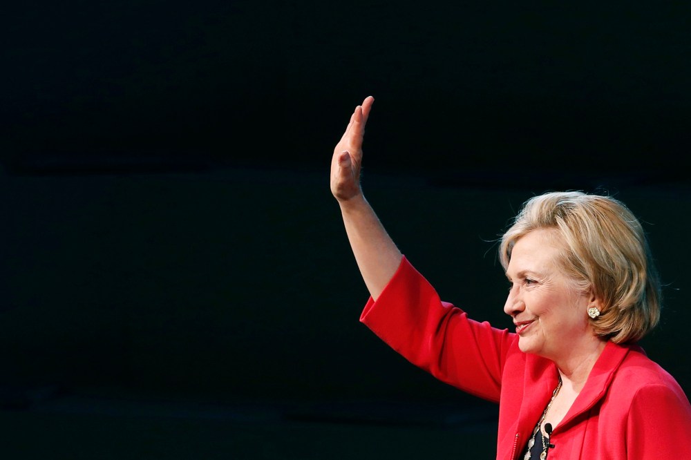Former U.S. Secretary of State Hillary Clinton gestures during a conference in Mexico City, Mexico on Sept. 5, 2014.