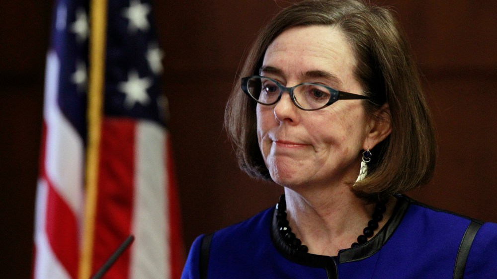 Oregon Governor Kate Brown speaks at the state capital building in Salem, Oregon, Feb. 20, 2015. (Photo by Steve Dipaola/Reuters)