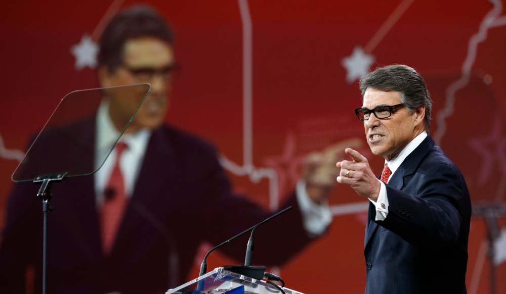 Former Texas Governor Rick Perry speaks at the Conservative Political Action Conference (CPAC) at National Harbor, Md., Feb. 27, 2015. (Photo by Kevin Lamarque/Reuters)