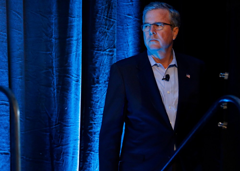 Former Governor of Florida Jeb Bush waits for his introduction at the Iowa Agriculture Summit in Des Moines, Ia., March 7, 2015. (Photo by Jim Young/Reuters)