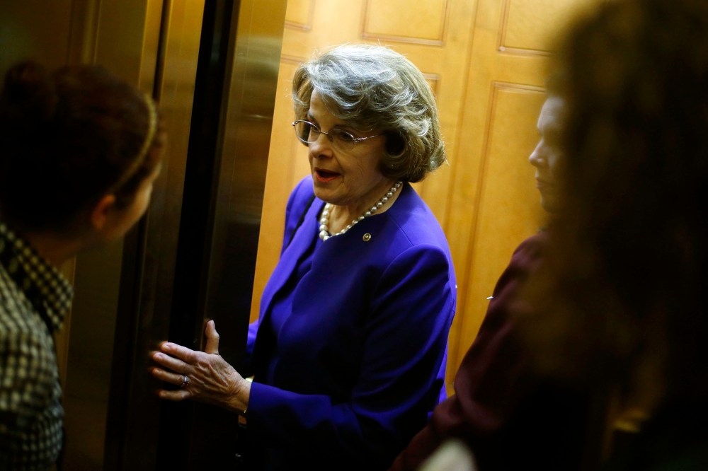 U.S. Senator Dianne Feinstein talks to a reporter at the U.S. Capitol in Washington, June 24, 2014.