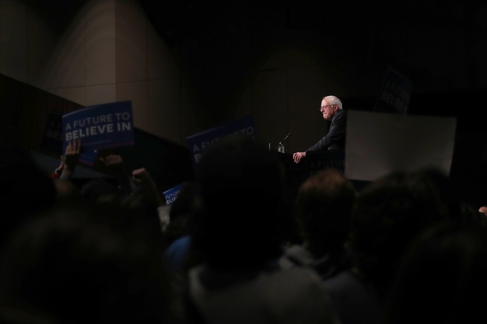 Democratic presidential candidate Senator Bernie Sanders speaks to supporters on the night of the Michigan, Mississippi and other primaries at his campaign rally in Miami, Fla., March 8, 2016. (Photo by Carlo Allegri/Reuters)