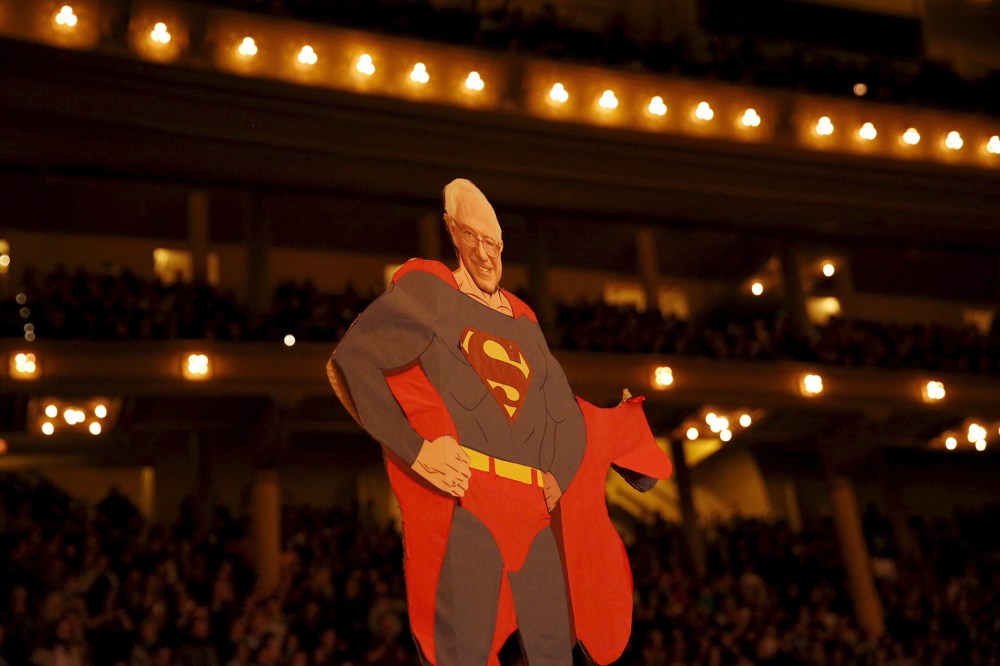 A cardboard cutout of Democratic presidential candidate Bernie Sanders at a rally at the Auditorium Theatre of Roosevelt University in Chicago, Ill., March 14, 2016.
