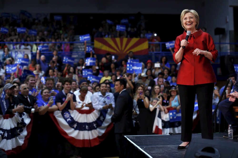 Democratic U.S. presidential candidate Hillary Clinton speaks at a campaign rally at Carl Hayden Community High School in Phoenix, Ariz., March 21, 2016. (Photo by Mario Anzuoni/Reuters)